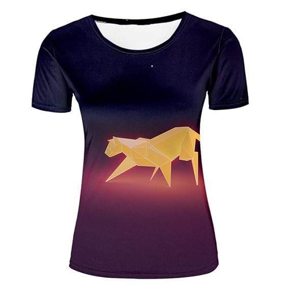 abastrac yellow leopard shape blue t-shirt