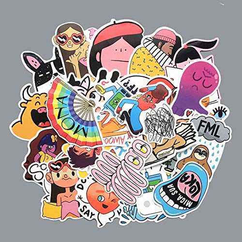 image for Jasion 30 Pcs Vinyl Lovely Cartoon Characters Stickers Waterproof Graf