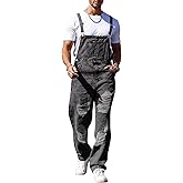 Runcati Men's Denim Bib Overall Ripped Distressed Jean Casual Fashion Workwear Adjustable Strap Hip Hop Jumpsuit