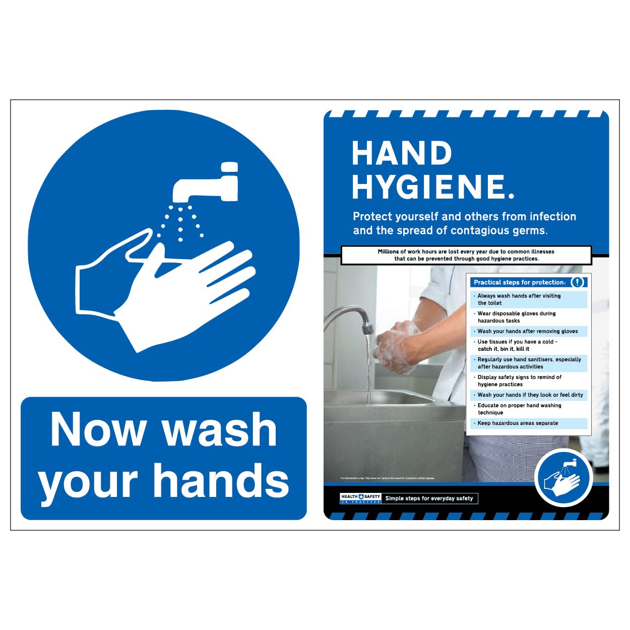 V Safety Poster Combo - Now Wash Your Hands/Hand Hygiene-600x450-2mm Rigid Plastic Safety Sign