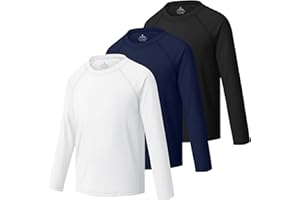 Cooraby 3 Pack Boys Swim Shirt UPF 50+ Long-Sleeve Neon Rashguards Sun Protective Quick Dry Outdoor Shirt