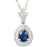 RIZILIA Pear Cut Birthstone Necklace for Women - Multi Color Options - 18K White Gold Plated Halo CZ Pendant, 18"+2" Chain - Gift Boxed for Her, Mother Birthday