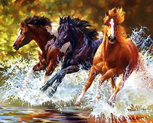 ZEJEUER 5D DIY Diamond Painting Three Horses Round Embroidery Diamond Painting Craft Kit