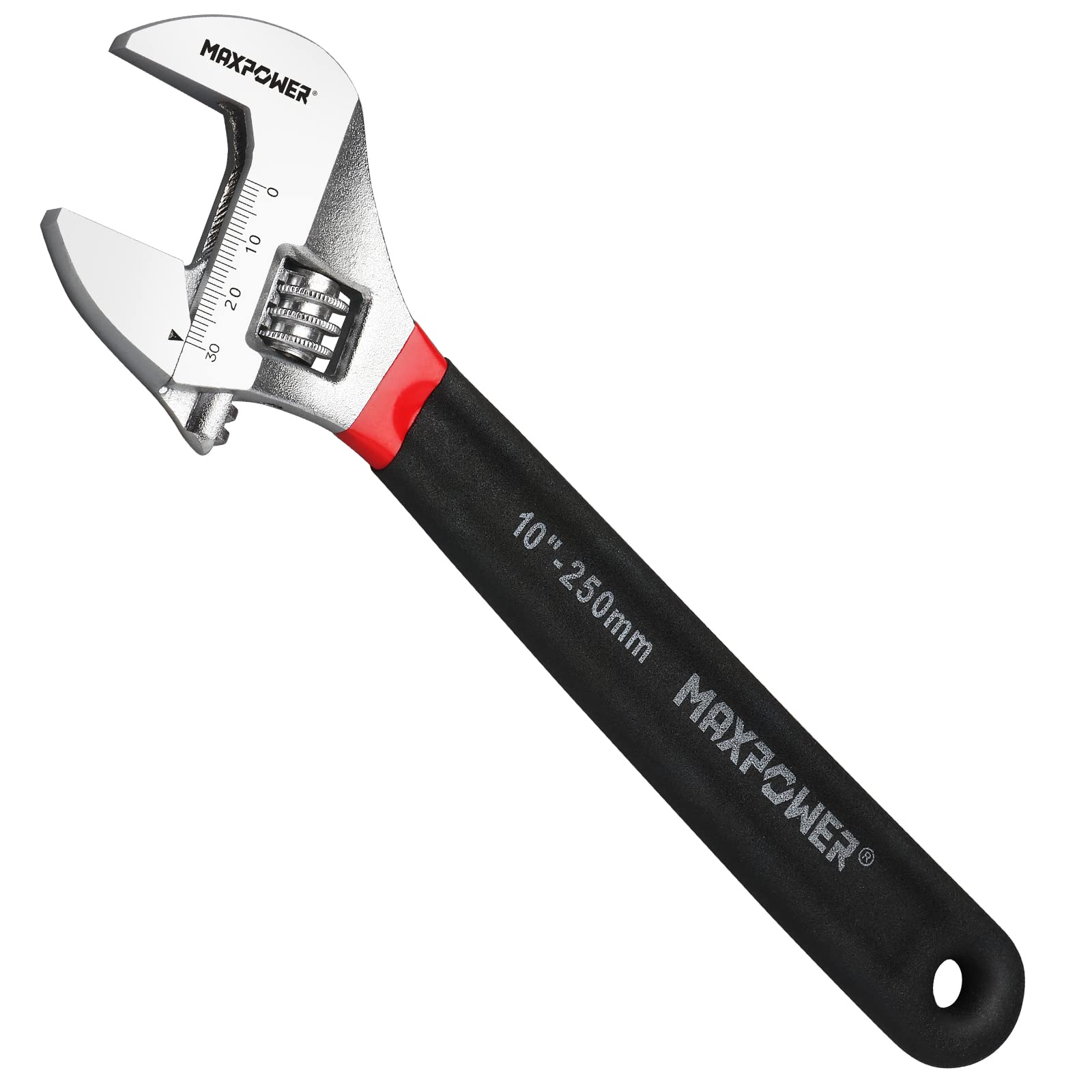 MAXPOWER Adjustable Spanner 250mm (10-Inch), Adjustable Wrench Shifter Spanners with Soft Grip and Dual Scale SAE and Metric