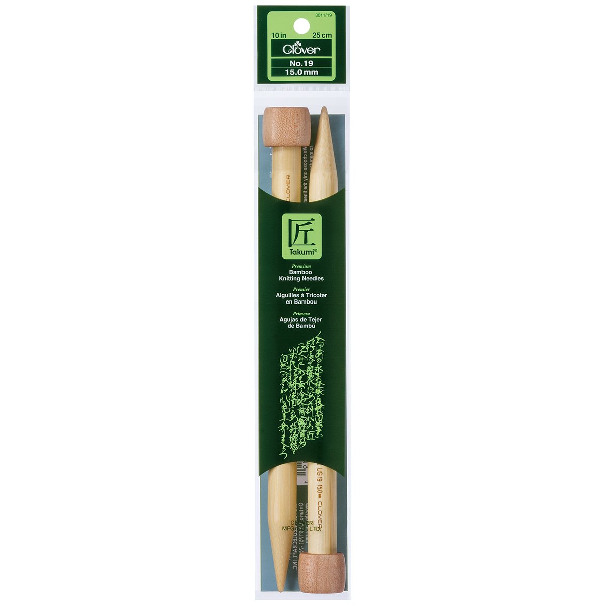 clover 3011-19 Takumi Bamboo Single Point Knitting Needles 10-inch, Size 19/15 mm, Brown, us-19-15-mm