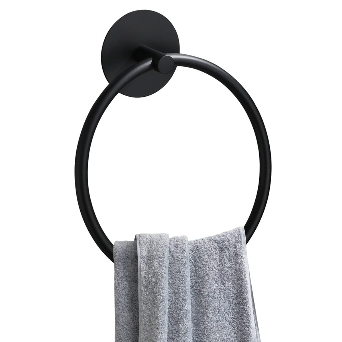 Stainless Steel Towel Ring, GLADFRESIT Wall Mounted Bathroom Towel Rack - Hand Towel Holder Towel Hanger for Bathroom Kitchen (Matte Black)