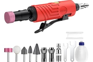 XUNTOP 25000Rpm Pneumatic Straight Die Grinder with Rear-Exhaust,Straight Die Grinder with Empty Oil Bottle and 1/4" 1/8" Col