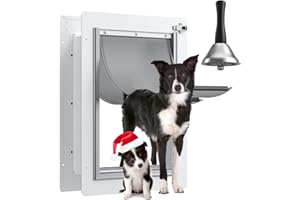 TBC PET Pet Door for Wall with Secure Aluminum Lock (Medium Dogs Up to 40 Lb) Steel Frame Telescoping Tunnel, Heavy Duty for All Pets, Strong Durable Sliding Lock Panel, Double Silicone Flaps Energy Efficient
