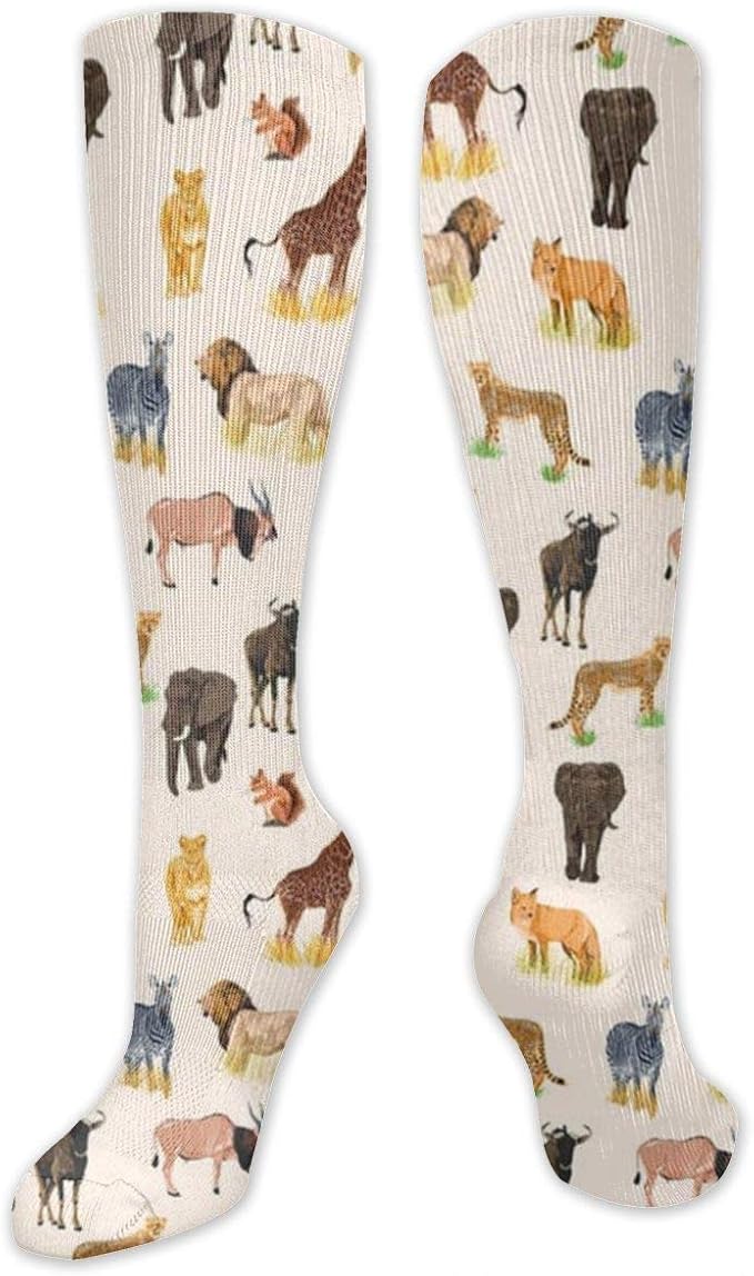 Wild Animals Safari Animal Zoo Theme Socks Athletic Socks Knee High