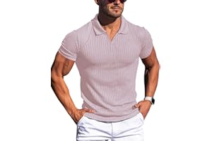Gnvviwl Men's Muscle V Neck Polo Shirts Slim Fit Short Long Sleeve Cotton Golf T-Shirts Ribbed Knit Soft Tees