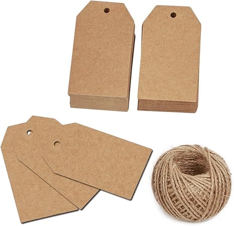 Amazon 100枚 クラフトタグ 無地値札 サイズ 7cmｘ4cm クラフト用