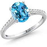 Gem Stone King 14K White Gold 9X7MM Oval Gemstone Birthstone and White Lab Grown Diamond Engagement Ring | Gold Ring For Women | Available In Size 5-9