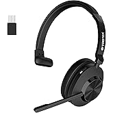 Voistek Wireless Bluetooth PC Headset, Mono Headphones with Noise Cancelling Microphone,45+ Hr Long-Lasting Battery – USB-A/C Bluetooth Adapter