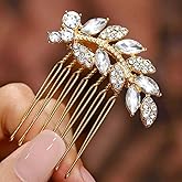 Foyte Crystal Bride Wedding Hair Comb Leaf Bridal Headpieces Rhinestone Hair Pieces Bridesmaid Side Combs Hair Accessories for Women (gold leaf)