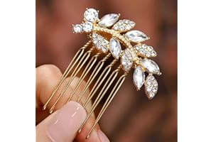 Foyte Crystal Bride Wedding Hair Comb Leaf Bridal Headpieces Rhinestone Hair Pieces Bridesmaid Side Combs Hair Accessories for Women (gold leaf)