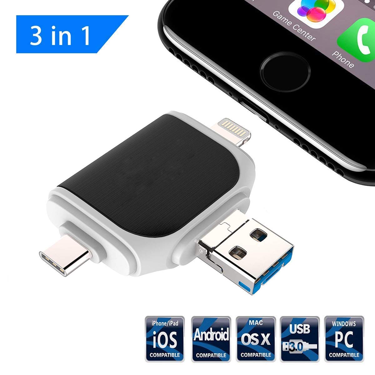 SD Card Reader,Memory Micro SD Card Reader USB Type C Adapter Viewer Compatible with iPhone iPad Android Mac - with 8pin Micro USB Type C 4 in 3