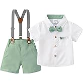 Baby Boys Gentleman Shorts Sets, Infant Outfits Suits, Shirt+Shorts+Bow Tie+Suspenders