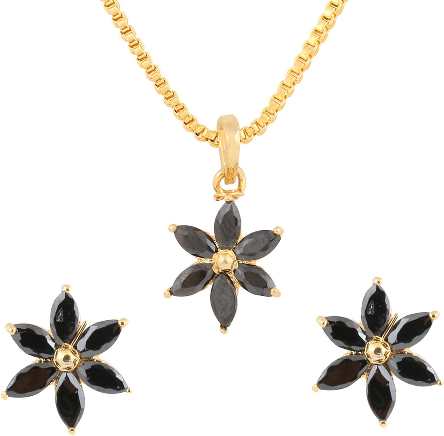 Gold Tone Indian Bollywood Ethnic American Diamond Locket with Chain and Earrings for Girls & Women