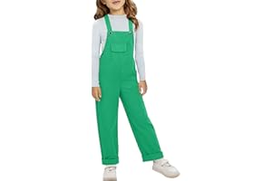 Girls Baggy Overalls Wide Straight Leg Bib Button Suspender Sleeveless Pocket Jumpsuit Kids Plain Casual Pants