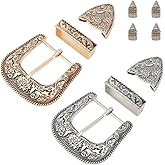 BENECREAT 2Sets Belt Buck Set 1.5 Inch Western Cowboy Buckle Set 3 Piece Alloy Belt Buckle Set Antique Gold/Silver 2 Styles for Replacement Men Women Belt