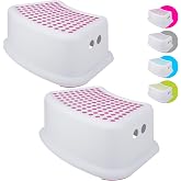Step Stool for Kids (2 Pack), Toddlers Stool for Potty Training, Bathroom, Kitchen, Bedroom, Toy Room and Living Room. Toilet Stools with Soft Anti-Slip Grips for Safety, Stackable (Pink)