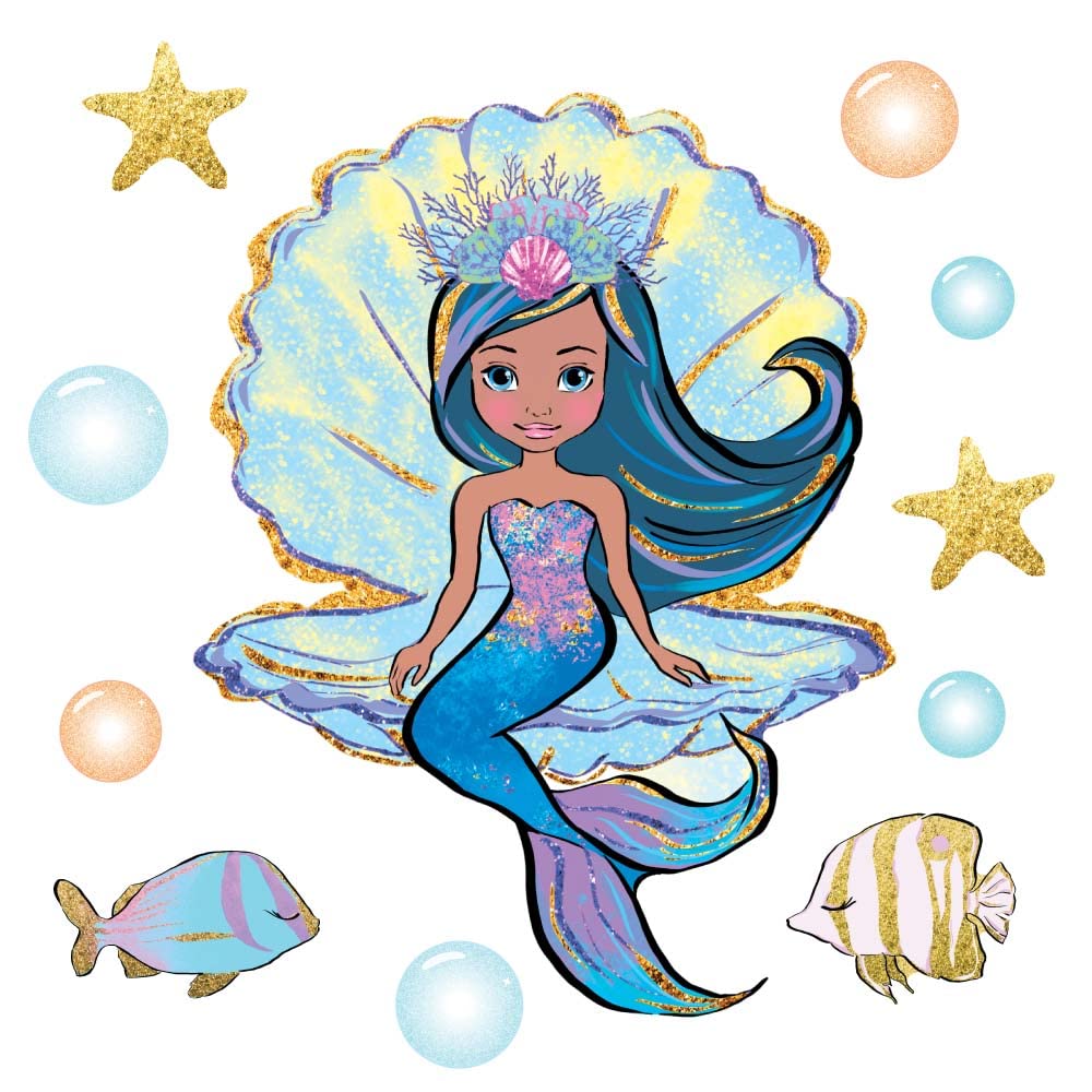 Get Sticking Decor Mermaid Wall Stickers Collection, Removable Repositionable Peel an Stick Decals, Nursery Playroom Bedroom Decorations for Boys an Girls Main Color Blue, Merm5a. (Large)