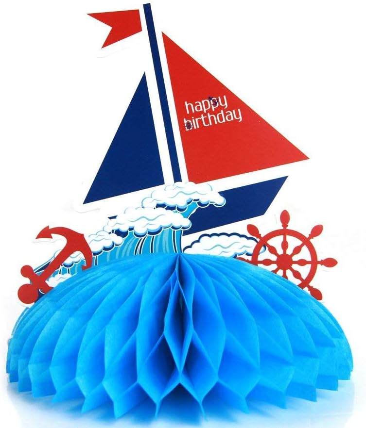 PAPER JAZZ Paperjazz Ahoy Boy Happy Birthday Sailboat Honeycomb Table Centerpiece Nautical Theme Party Decorations