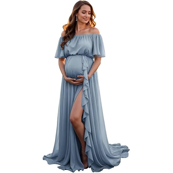 Sougoue Aqua Long Sleeve Maternity Dresses for Photoshoot Fall Baby Shower Dresses Flowy Chiffon Floor Length Pregnancy Gown V Neck S-M at Amazon Women's Clothing store Sougoue Aqua Long Sleeve Maternity Dresses for Photoshoot Fall Baby Shower Dresses Flowy Chiffon Floor Length Pregnancy Gown V Neck S-M at Amazon Women's Clothing store