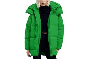 Flygo Womens Hooded Quilted Puffer Jacket Mid-Length Padded Warm Winter Heavyweight Coat Outerwear