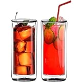 Sun's Tea (Set of 2) 20oz (600ml) Ultra Clear Strong Double Wall Insulated Thermo Glass Tumbler V3 Highball Glass for Beer/co