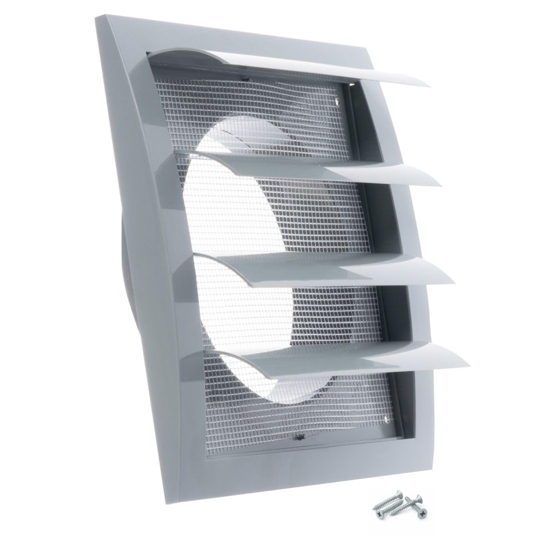 Steinberg14 Grey 125mm / 5'' Plastic Gravity Grille - Ducting Air Ventilation Cover with Round Spigot and Non-Return Gravity Shutters