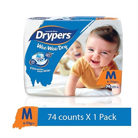 Drypers Wee Wee Dry Medium Sized Diapers (74 Counts)(Taped Diaper)