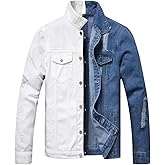 LZLER Jean Jacket for Men,Separable Left&Right Ripped Slim Fit Mens Denim Jacket