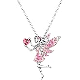 SUMFAN Fairy Necklace for Teen Girls,Birthstone Pendant Gift for Girls White Gold Plated Austrian Crystal Jewelry Gift