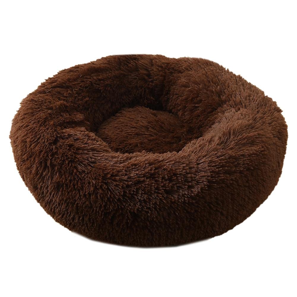 pet wiz Soft Calming Donut Bed - Premium Quality For Dogs & Cats - Anxiety Relief - 50cm, 80cm, 100cm - 6 Colours Available (80cm, Coffee)