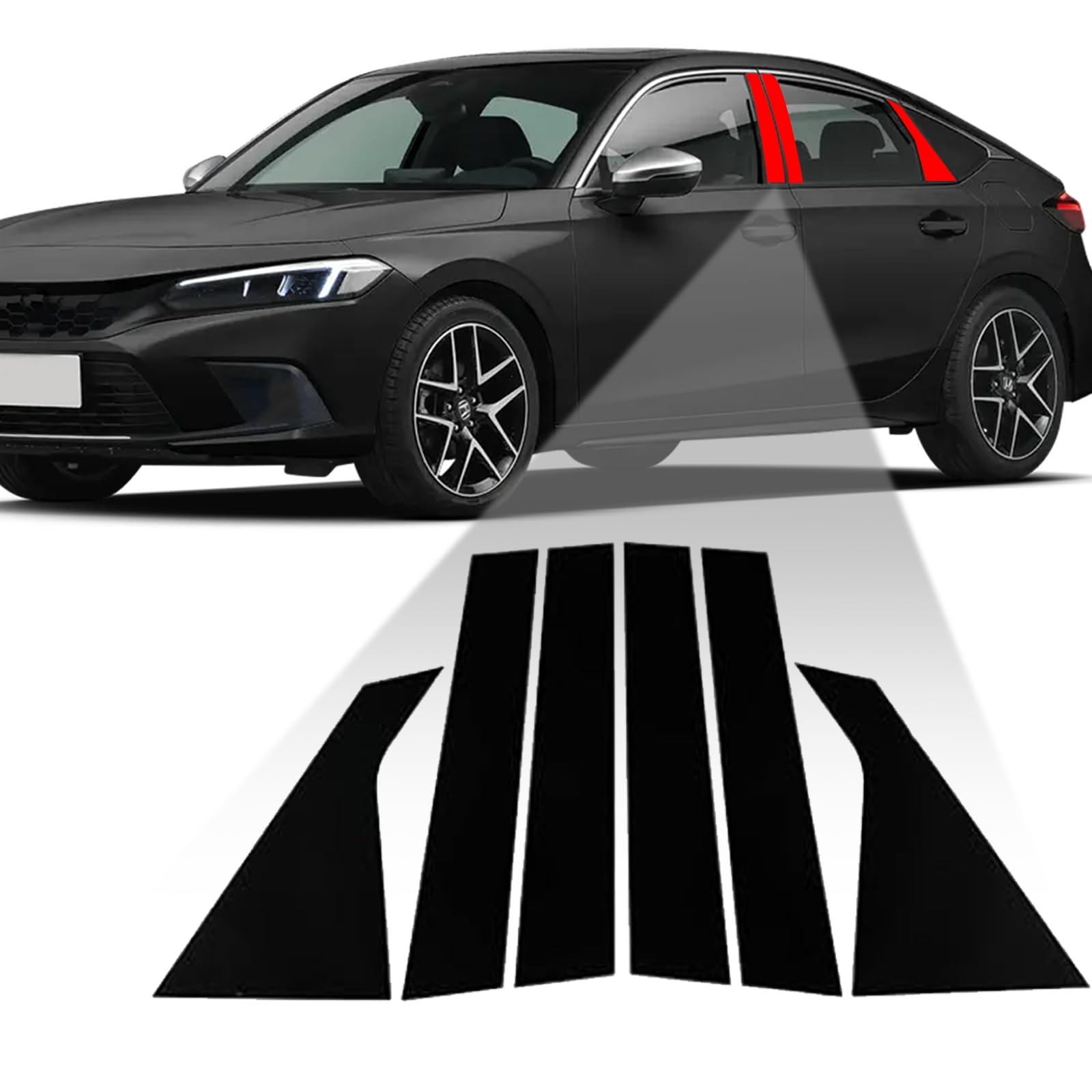 Photo 1 of Side Door Window Cover Trim, 6 Pcs Exterior Door Window Pillar Posts Trim Stickers for Compatible with Honda Civic Sedan 10th Gen 2016?2021 Accessories (Glossy Black)