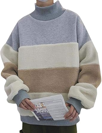 Amazon Mlboss パーカー メンズ ボア プルオーバー ハイネック 切り替え トレーナー ゆったり ファッション カットソー オシャレ もこもこ トップス カジュアル ふわふわ アウター トレーナー パーカー 通販