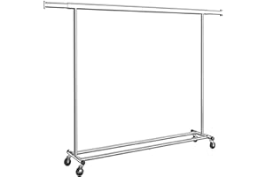 SONGMICS Clothes Rack with Wheels, Heavy-Duty Clothing Rack for Hanging Clothes, Portable, 17.7 x (63-78.7) x 63.6 Inches, wi
