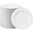 FOCUSLINE 100 Count White Plastic Plates 7 Inch, Disposable Heavy Duty Plastic Dessert Plates- Premium Hard Plastic Plates Fa