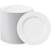 FOCUSLINE 100 Count White Plastic Dessert Plates 7 Inch, Disposable Heavy Duty Plastic Plates for Weddings, Parties and Events