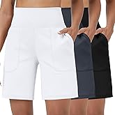 Coume 3 Pack Women's High Waisted 9 Inch Bermuda Shorts with Pocket Workout Athletic Long Shorts Knee Length Casual