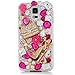 S5 Case,Samsung Galaxy S5 Case - Mavis's Diary 3D Handmade Bling Crystal Fashion Cute Little High Heels and Bag with Shiny Pink Diamond Pearl Flower Hard Cover White Case for Samsung Galaxy S5 SM-G901