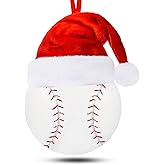 Subyan 4.7 Inches Christmas Baseball Ornament with Red Santa hat, 2025 Resin Christmas Ball Ornaments for Christmas Tree Decoration, Holiday Hanging Balls Baubles for Home Party Supplies