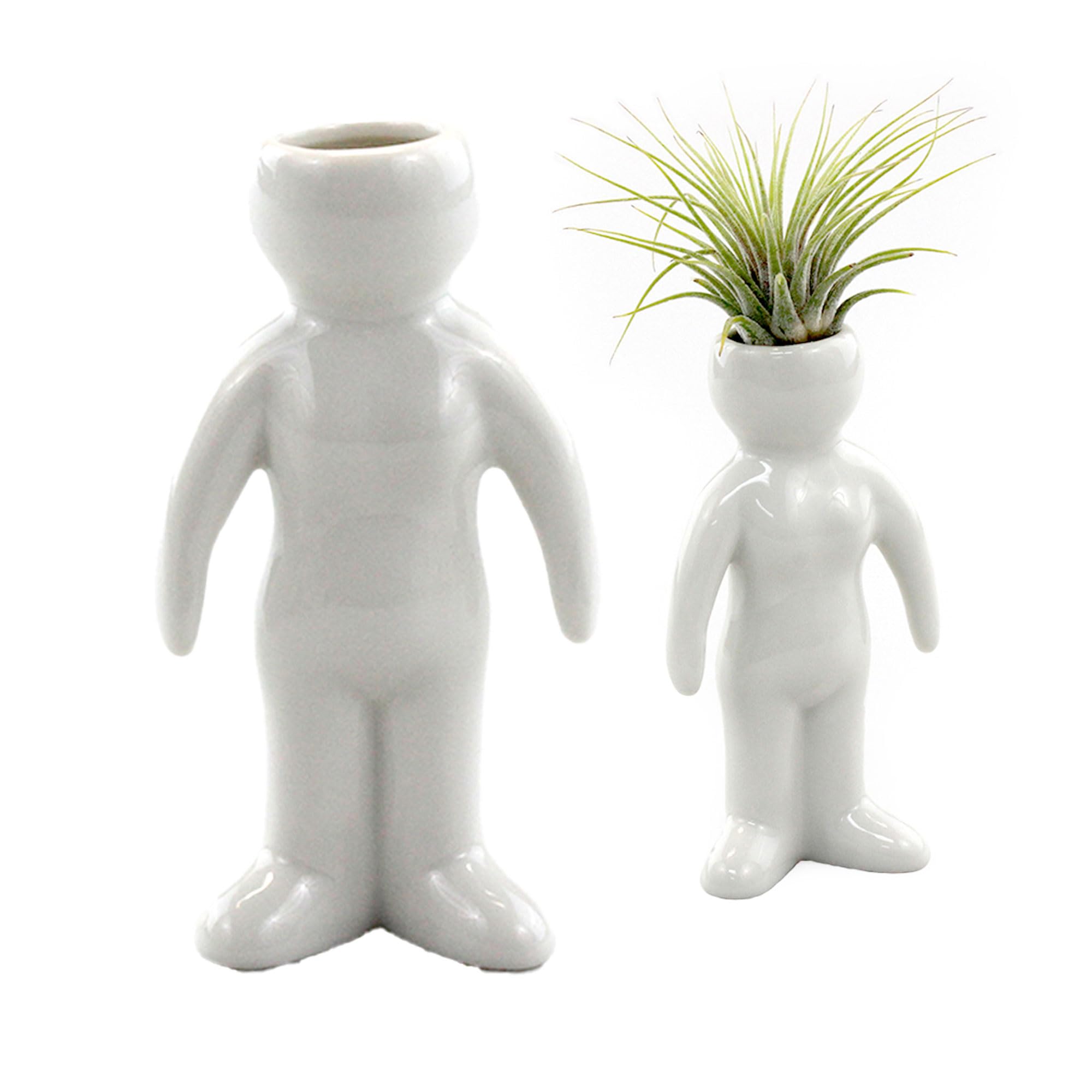 NW Wholesaler 4.5 Inch White Ceramic Woman Shaped Air Plant Holder - (Ceramic only) - Table Top Display People Shaped Planters ad Vases for Air Plants and Other Mini Plants