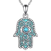 HKPATOP Turquoise Hamsa Necklace 925 Sterling Silver Evil Eye Necklace Evil Eye Jewelry Protection Jewelry Gifts for Women Men