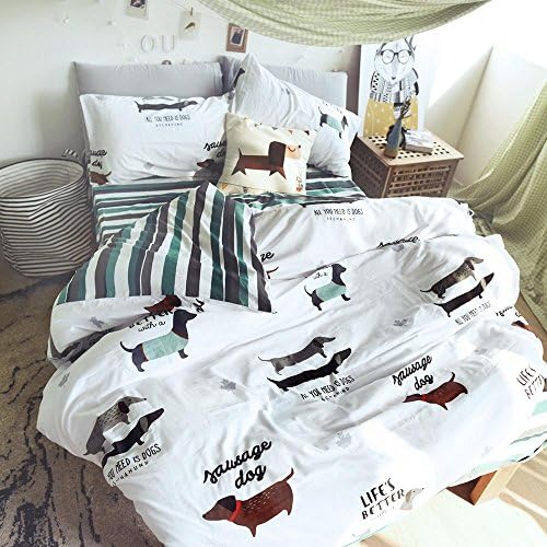 Vougemarket Kids Duvet Cover Set Lightweight 100% Full Cotton-3pcs Bedding set,Sausage Dogs Printed Pattern Full/Queen,Sausage