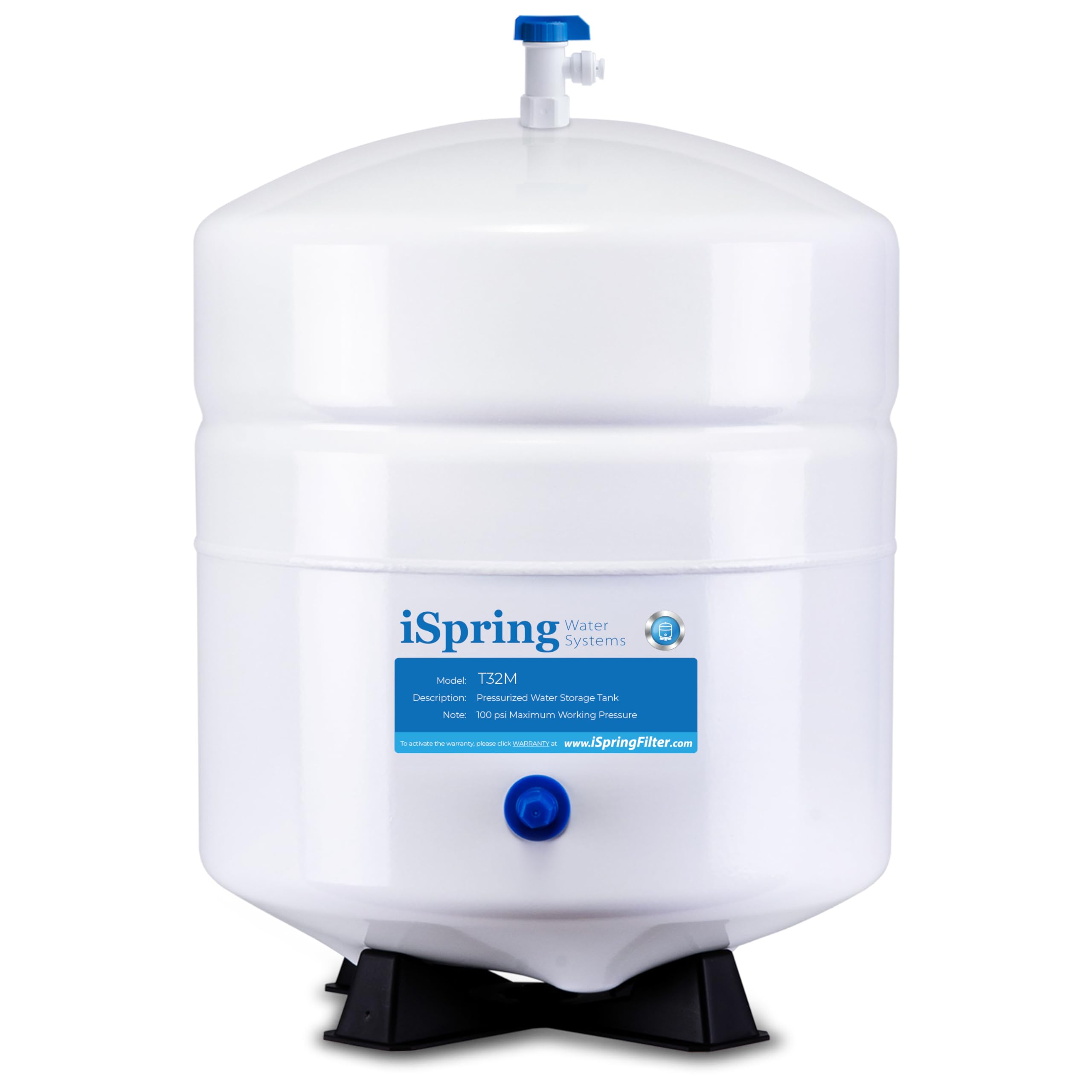 Photo 1 of iSpring T32M Pressurized Water Storage Tank with Ball Valve for Reverse Osmosis RO Systems, 4 Gallon, 1/4" Tank Valve Included, White