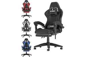 Bigzzia Gaming Chair with Footrest Office Desk Chair Ergonomic Gaming Chair PU Leather Reclining High Back Adjustable Swivel Lumbar Support Racing Style E-Sports Video Gamer Chairs (Black)