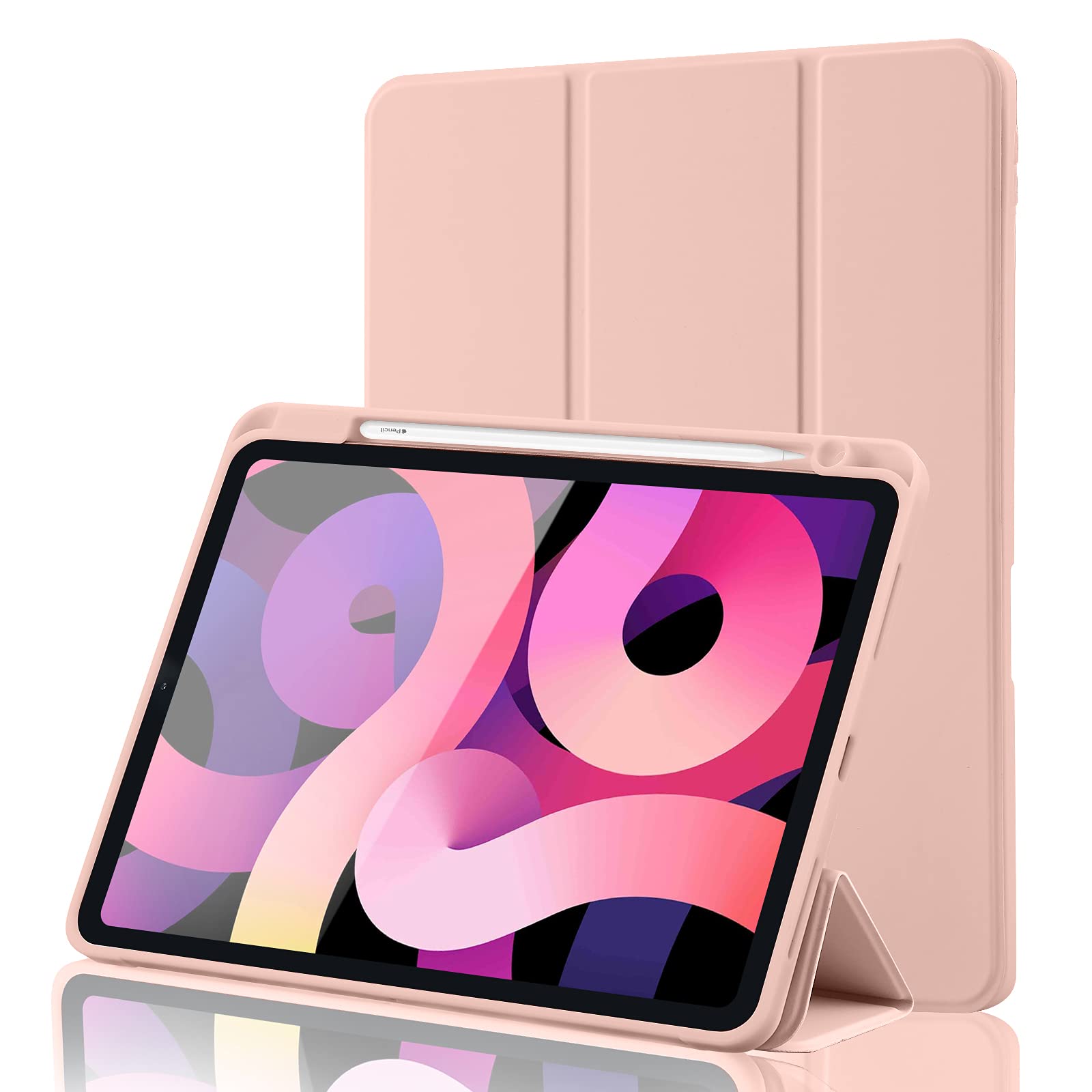 Case for iPad Air 11 Inch M4 2026 8th Gen/M3 2025/M2 2024, iPad Air 5th/4th Gen 10.9 Inch 2022/2020 Slim Stand Cover with Pencil Holder, Supports Apple Pencil Charging, Auto Wake/Sleep - Rose Gold