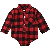 CIYCUIT Baby Boy Girl Flannel Print Plaid Shirt Long Sleeve Button Romper Bodysuit Clothes